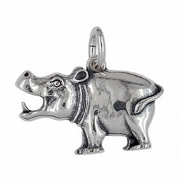 Anhänger Flusspferd, Nilpferd in Silber oder Gold, Charm T318, Schlüsselanhänger oder Kettenanhänger 