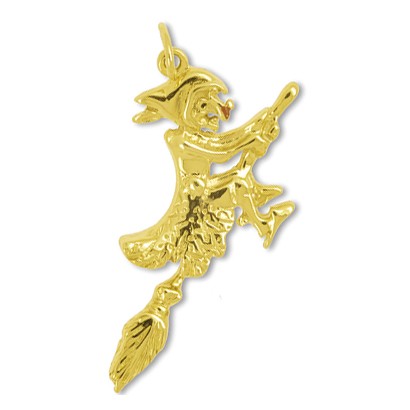 Anhänger Hexe in echt Gelbgold, Charm, Ketten- oder Bettelarmband-Anhänger