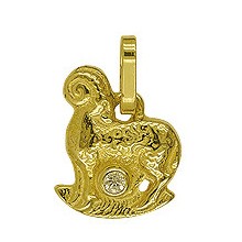 Anhänger Widder, Tierkreiszeichen, Sternzeichen in echt Gelbgold mit Zirkonia, Charm, Ketten- oder Bettelarmband-Anhänger
