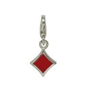Anhänger Spielkarte Karo in echt Sterling-Silber 925 emailliert, Charm, hochwertiger Ketten- oder Bettelarmband-Ein-/Anhänger