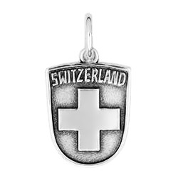 Anhänger Switzerland, Wappen in echt Sterling-Silber 925 oder Gold, Charm, Ketten- oder Bettelarmband-Anhänger