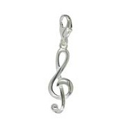 Anhänger Noten-, Violinschlüssel in echt Sterling-Silber 925, Charm mit Karabiner, hochwertiger Ketten- oder Bettelarmband-Ein-/Anhänger