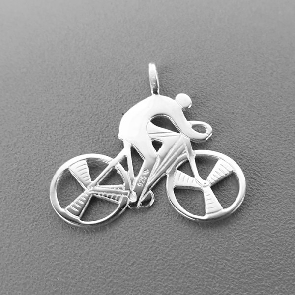 Anhänger Rennrad-, Bahnrad-Fahrer in echt Sterling-Silber 925 weiß, Ketten- oder Schlüssel-Anhänger