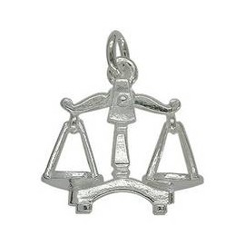 Anhänger Waage, Sternzeichen, Tierkreiszeichen in echt Sterling-Silber 925 weiß, Charm, Ketten- oder Bettelarmband-Anhänger