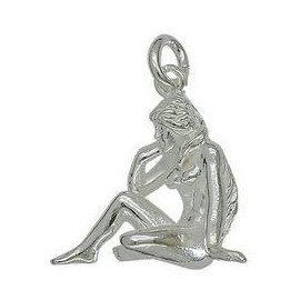 Anhänger Jungfrau, Sternzeichen, Tierkreiszeichen in echt Sterling-Silber 925 weiß, Charm, Ketten- oder Bettelarmband-Anhänger
