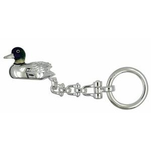 Schlüsselanhänger Ente in echt Sterling-Silber 925 weiß emailliert inklusive Sprengring, Lauföse und Kette