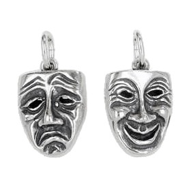 Anhänger Maske lachend & weindend - dramatisches Theater in echt Sterling-Silber 925 oder Gold, Charm, Ketten- oder Bettelarmband-Anhänger