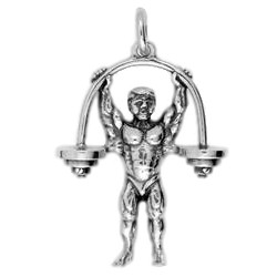 Anhänger Gewichtheber, Bodybuilder mit Hantel  in echt Sterling-Silber 925 oder Gold, Ketten- oder Schlüssel-Anhänger