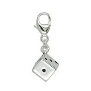 Anhänger Würfel in echt Sterling-Silber 925 oder Gold, Charm mit Karabiner, hochwertiger Ketten- oder Bettelarmband-Ein-/Anhänger