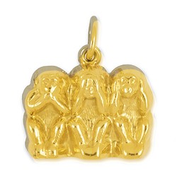 Anhänger 3 Affen, indische Weisheit in Gold, Charm N5112, Kettenanhänger oder Bettelarmband-Anhänger 
