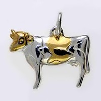 Anhänger Kuh in echt Sterling-Silber 925 teilvergoldet, Charm, Ketten- oder Bettelarmband-Anhänger